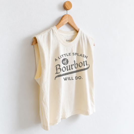 Women’s A Little Splash of Bourbon Will Do muscle tank featuring a funny bourbon lover saying, perfect for whiskey lovers, cocktail nights, happy hour, and casual outings shop fineish
