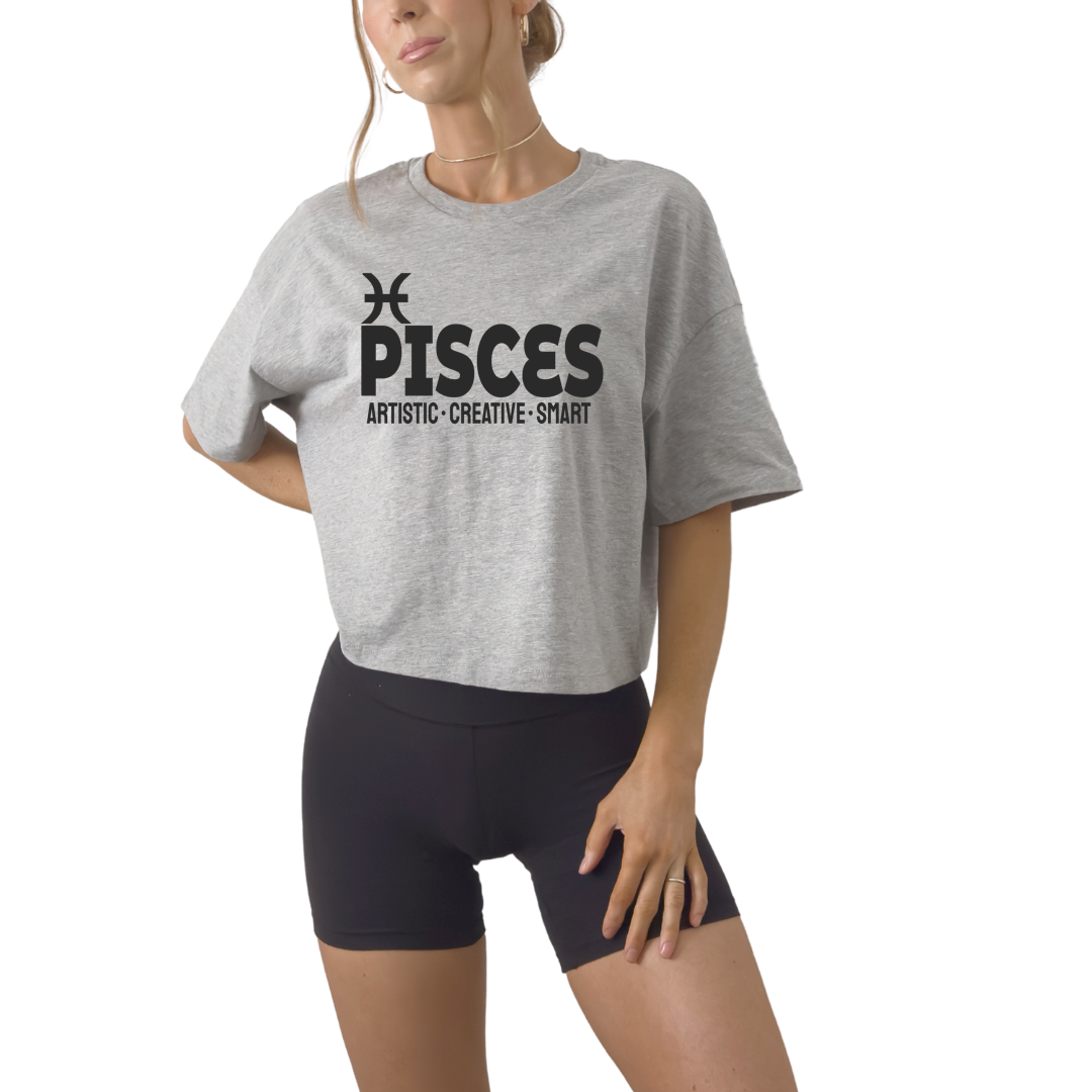 Pisces zodiac horoscope t-shirt featuring “Artistic. Creative. Smart.” Astrology graphic tee for February and March water sign birthdays.