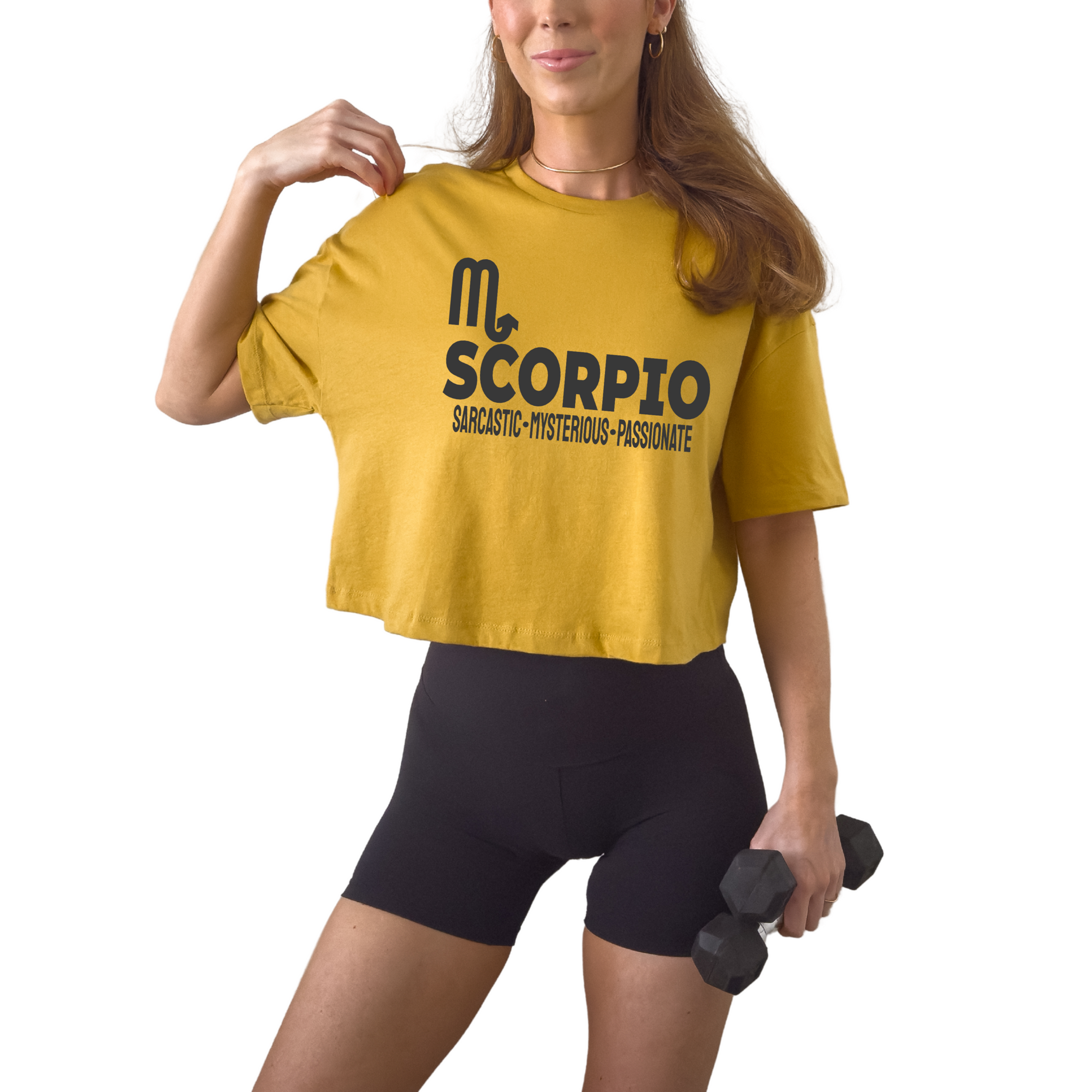 Scorpio zodiac horoscope t-shirt featuring “Sarcastic. Mysterious. Passionate.” Astrology graphic tee for October and November water sign birthdays.