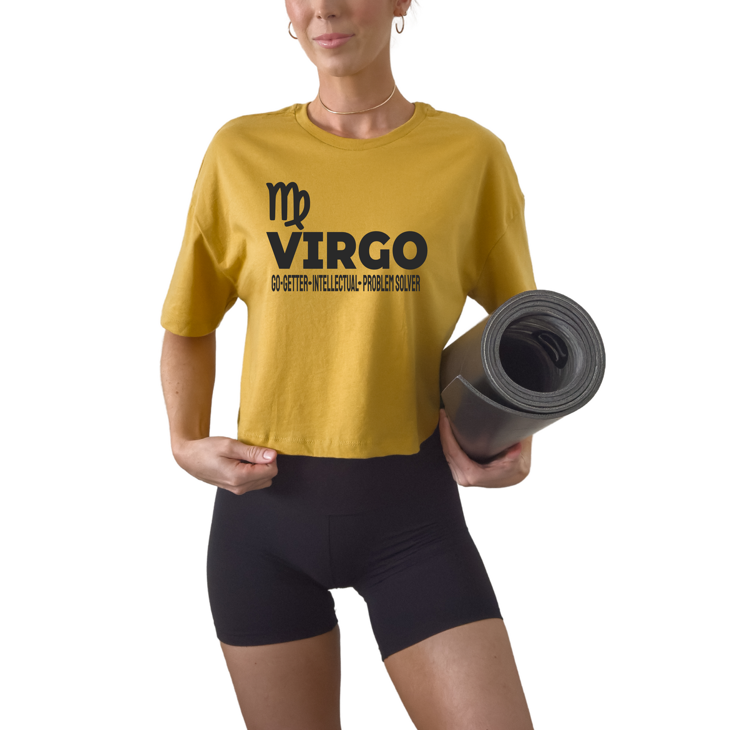 Virgo zodiac horoscope t-shirt featuring “Go-Getter. Intellectual. Problem Solver.” Astrology graphic tee for August and September earth sign birthdays.
