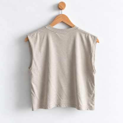 Back view of women’s A Little Splash of Bourbon Will Do muscle tank with a relaxed boxy mid length fit, perfect for bourbon lovers, happy hour, and casual everyday wear.