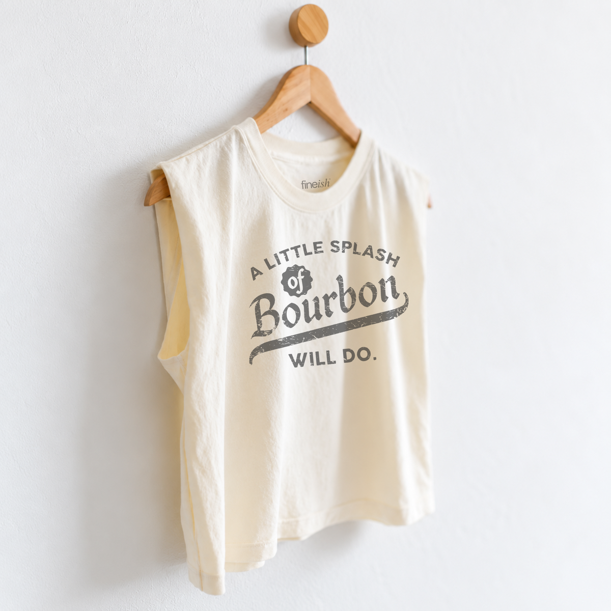 Women’s A Little Splash of Bourbon Will Do muscle tank featuring a funny bourbon lover saying, perfect for whiskey lovers, cocktail nights, happy hour, and casual outings shop fineish