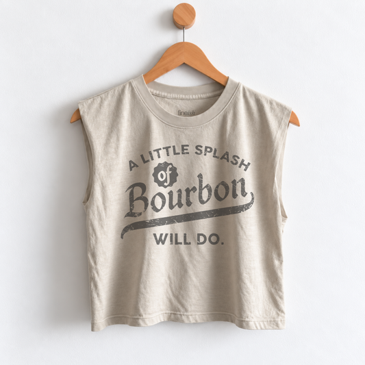 Women’s A Little Splash of Bourbon Will Do muscle tank featuring a funny bourbon lover saying, perfect for whiskey lovers, cocktail nights, happy hour, and casual outings