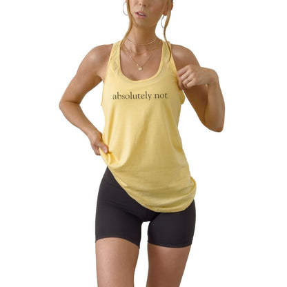 Absolutely Not women’s racerback tank top featuring bold minimalist statement design. Funny fitted graphic tank.