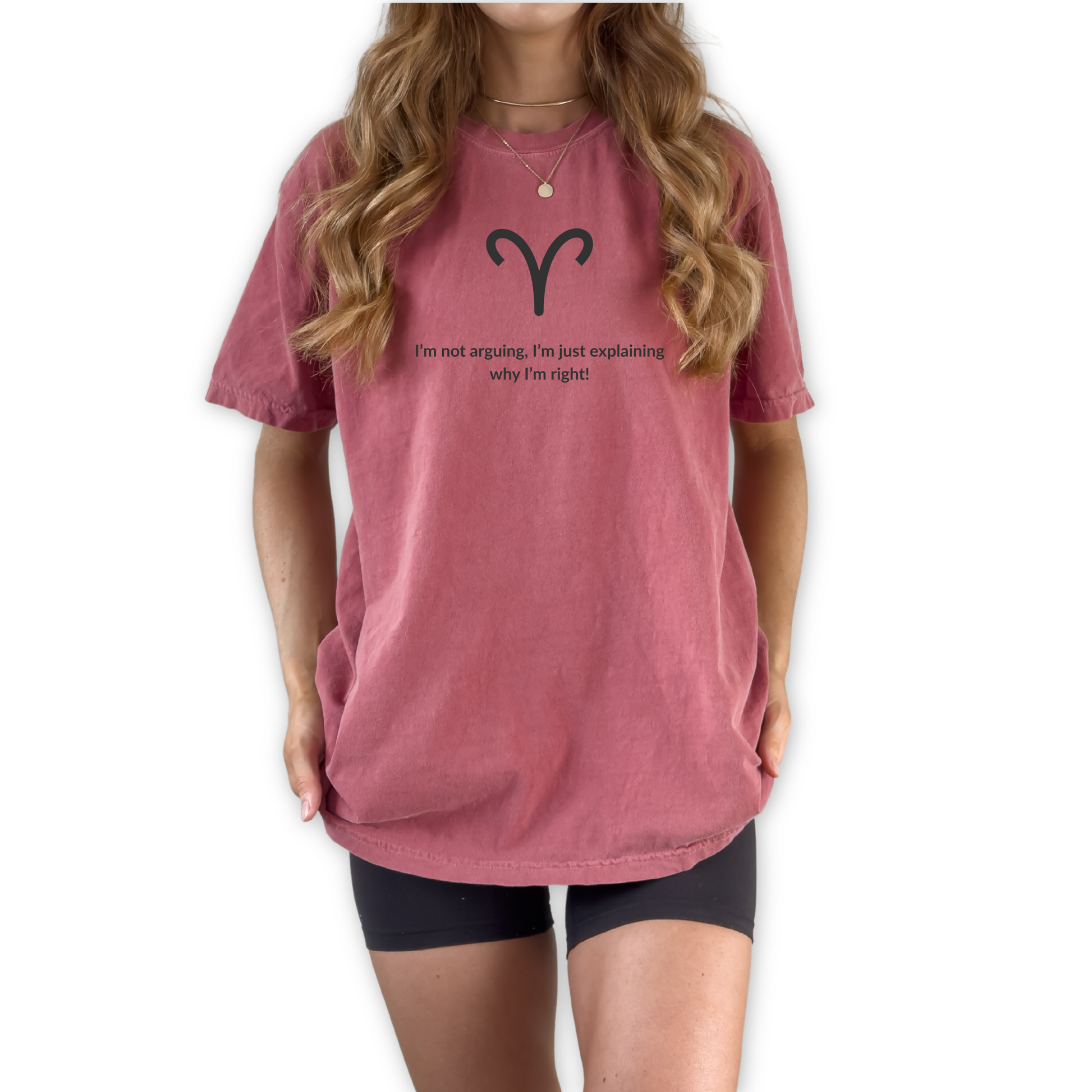 Aries zodiac graphic t-shirt featuring the quote “I’m Not Arguing, I’m Just Explaining Why I’m Right.” Funny astrology shirt for Aries birthdays in March and April. Fire sign unisex tee for horoscope lovers who embrace bold, confident personality traits.