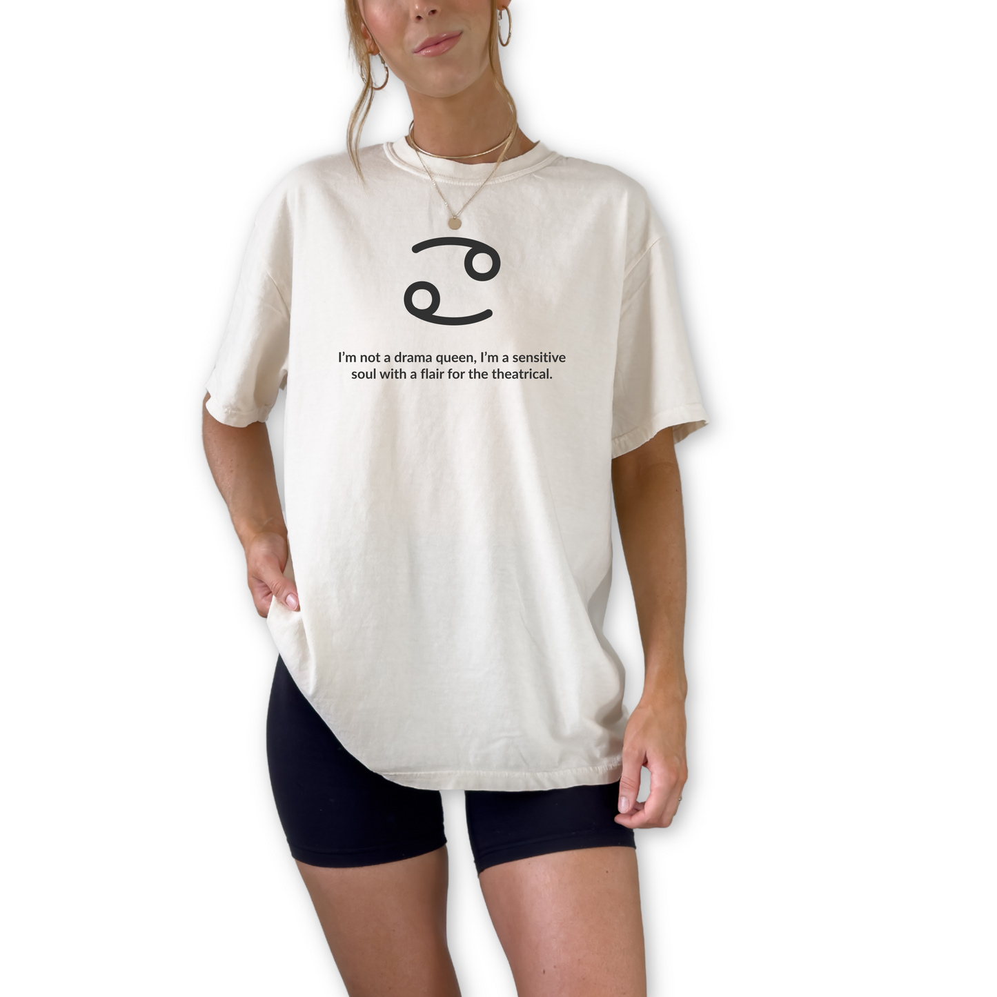 Funny Cancer zodiac shirt with “I’m Not a Drama Queen” quote. Unique astrology gift for Cancer birthdays, horoscope fans, and water sign personalities who embrace their emotional side.