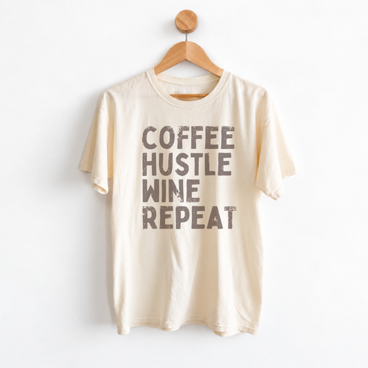 saying on a garment dyed unisex graphic shirt with a relaxed slightly oversized fit for women.