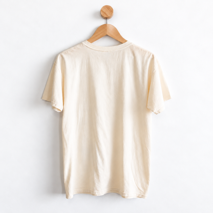 Back view of Coffee Hustle Wine Repeat boyfriend tee with relaxed unisex sizing, garment dyed fabric, crew neckline, and a comfortable slightly oversized fit for women.