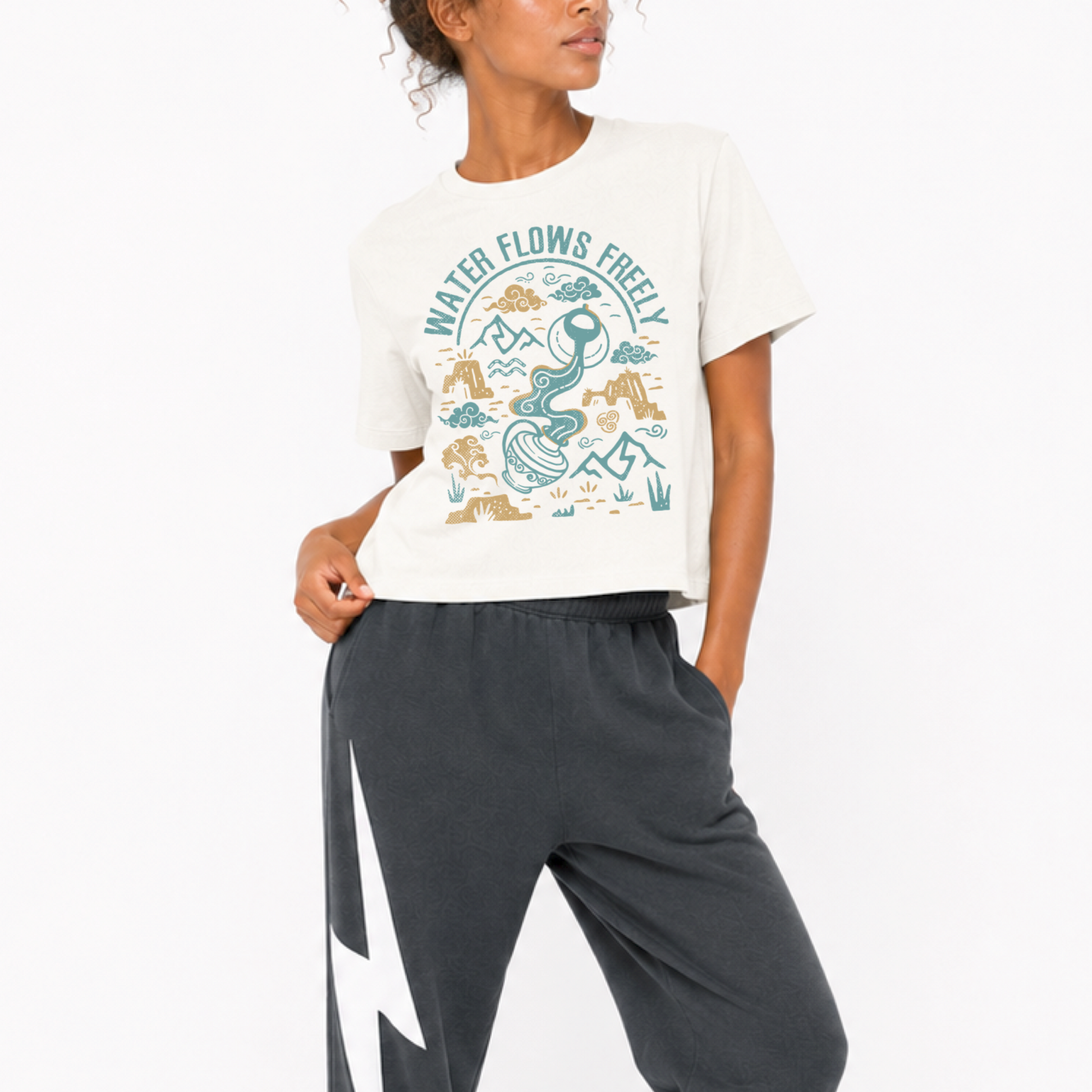 Women's Cosmic Energy heavyweight washed graphic T-shirt featuring the Aquarius zodiac sign.