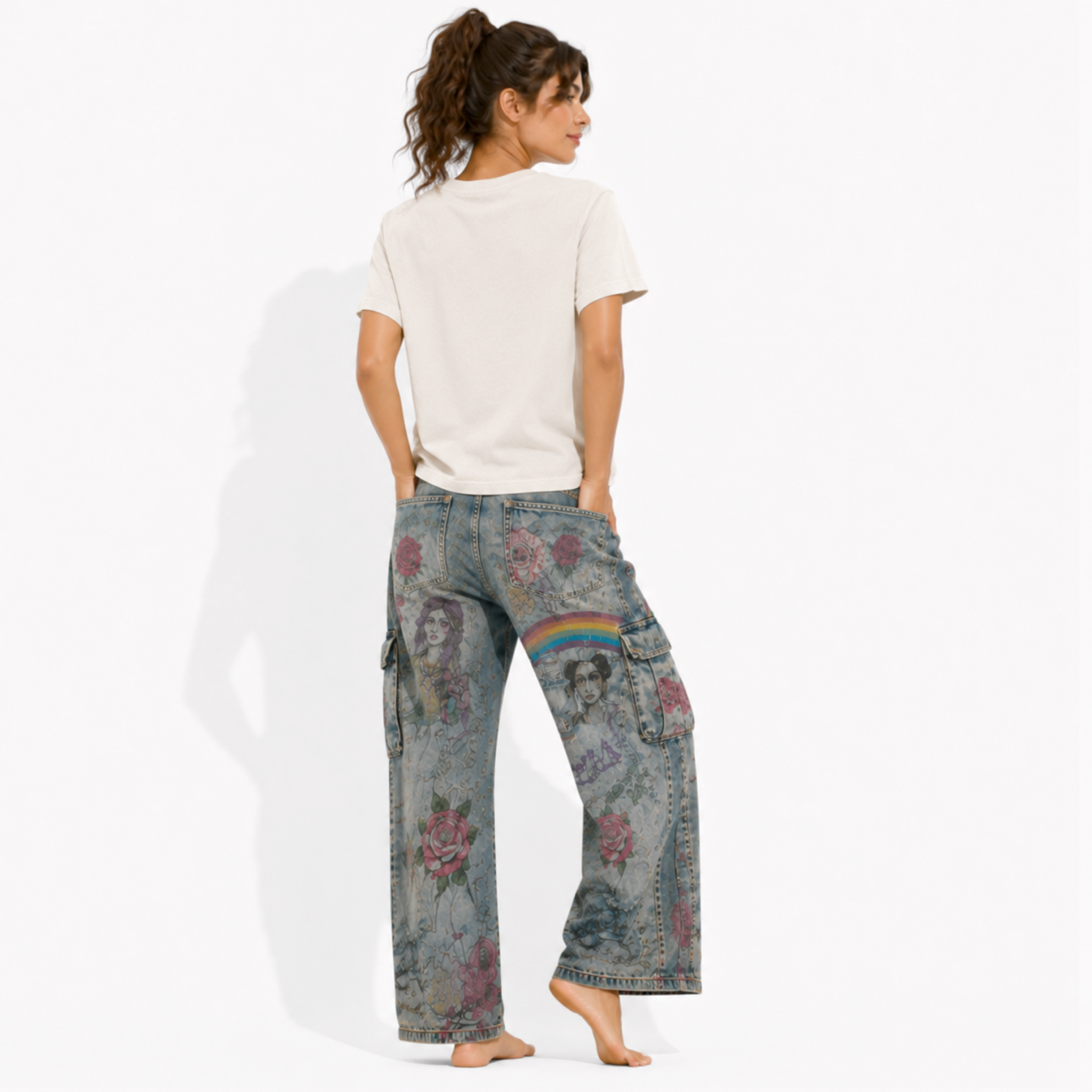 Back view of an Easy Tiger women's heavyweight mid-length T-shirt showing the relaxed fit and plain back.