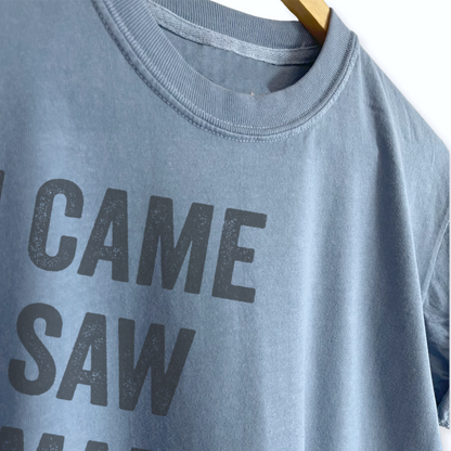 I Came I Saw I Made It Awkward boyfriend tee featuring a funny sarcastic saying, garment dyed unisex sizing, and a relaxed slightly oversized fit for women shop fineish.co