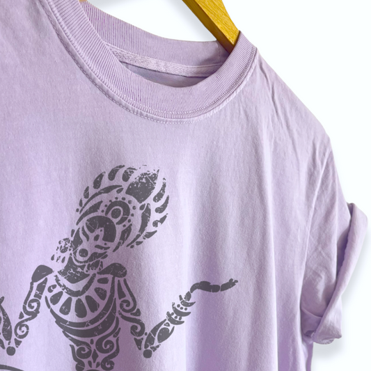 Karma Made Me Do It boyfriend tee featuring a funny sarcastic karma saying on a garment dyed unisex graphic shirt with a relaxed, slightly oversized fit for women.