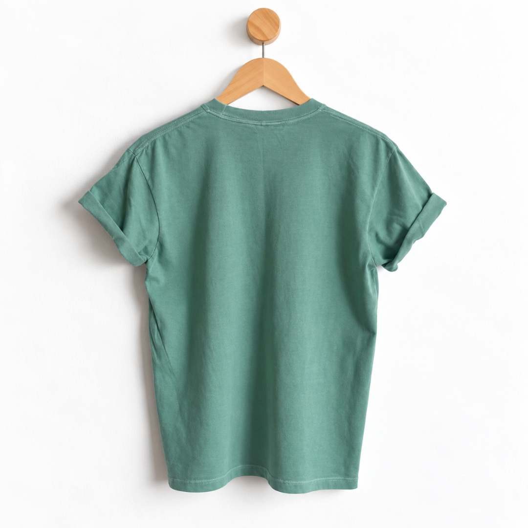 Back view of Knotty by Nature boyfriend tee with relaxed unisex sizing and a slightly oversized fit for women, designed for casual outdoor and nature inspired style.