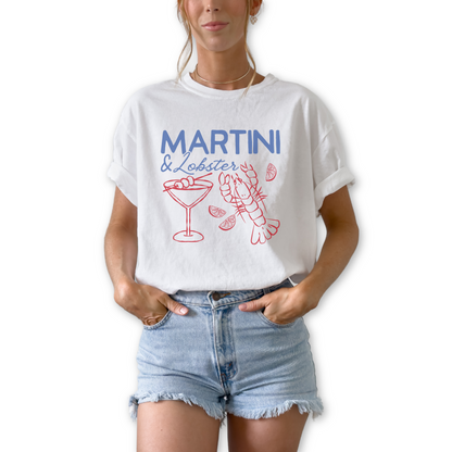 Coastal seafood graphic tee for men and women featuring retro bar inspired design, relaxed fit casual summer streetwear