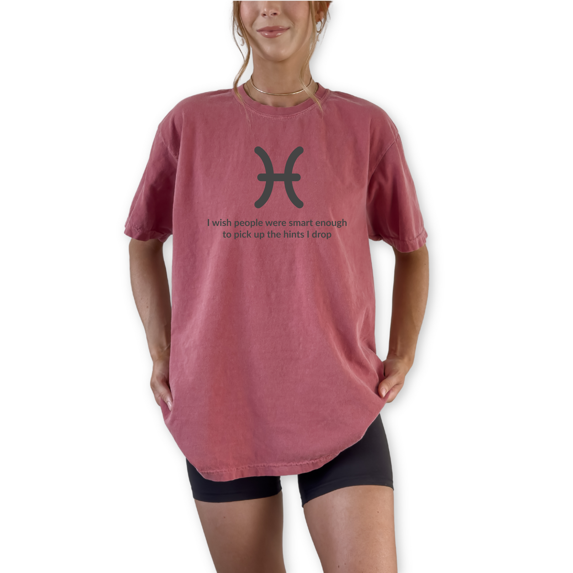 Pisces astrology shirt with humorous quote about subtle hints and emotional awareness. Zodiac graphic tee for sensitive, creative water sign personalities born in February and March.