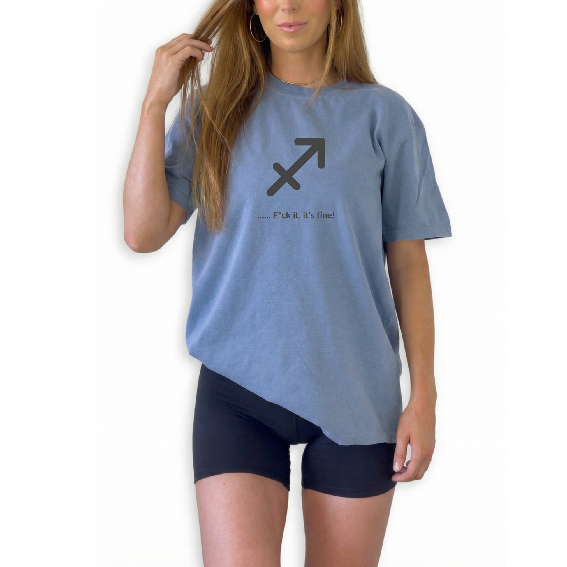 Sagittarius zodiac horoscope t-shirt featuring “F*ck It, It’s Fine!” Funny astrology shirt for November and December birthdays. Fire sign graphic tee for adventurous horoscope lovers.