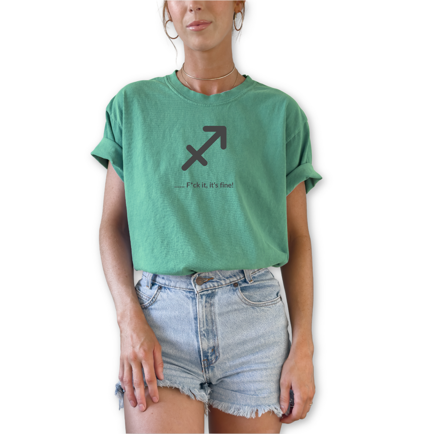 Funny Sagittarius zodiac horoscope shirt featuring “F*ck It, It’s Fine!” Unique astrology gift for Sagittarius birthdays and fire sign horoscope fans.