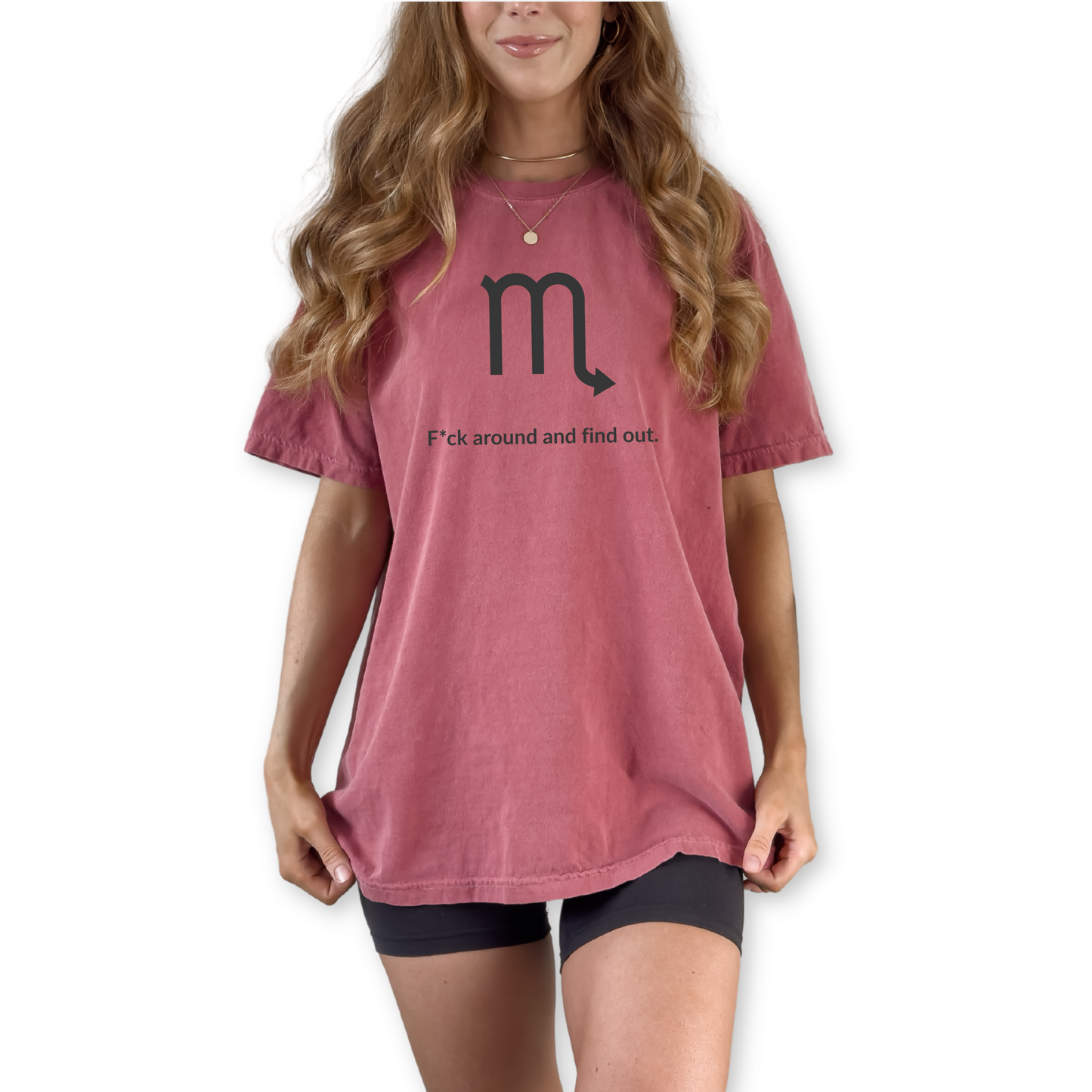 Scorpio astrology shirt with “F*ck Around and Find Out” quote. Zodiac graphic tee for strong, mysterious water sign personalities born in October and November.