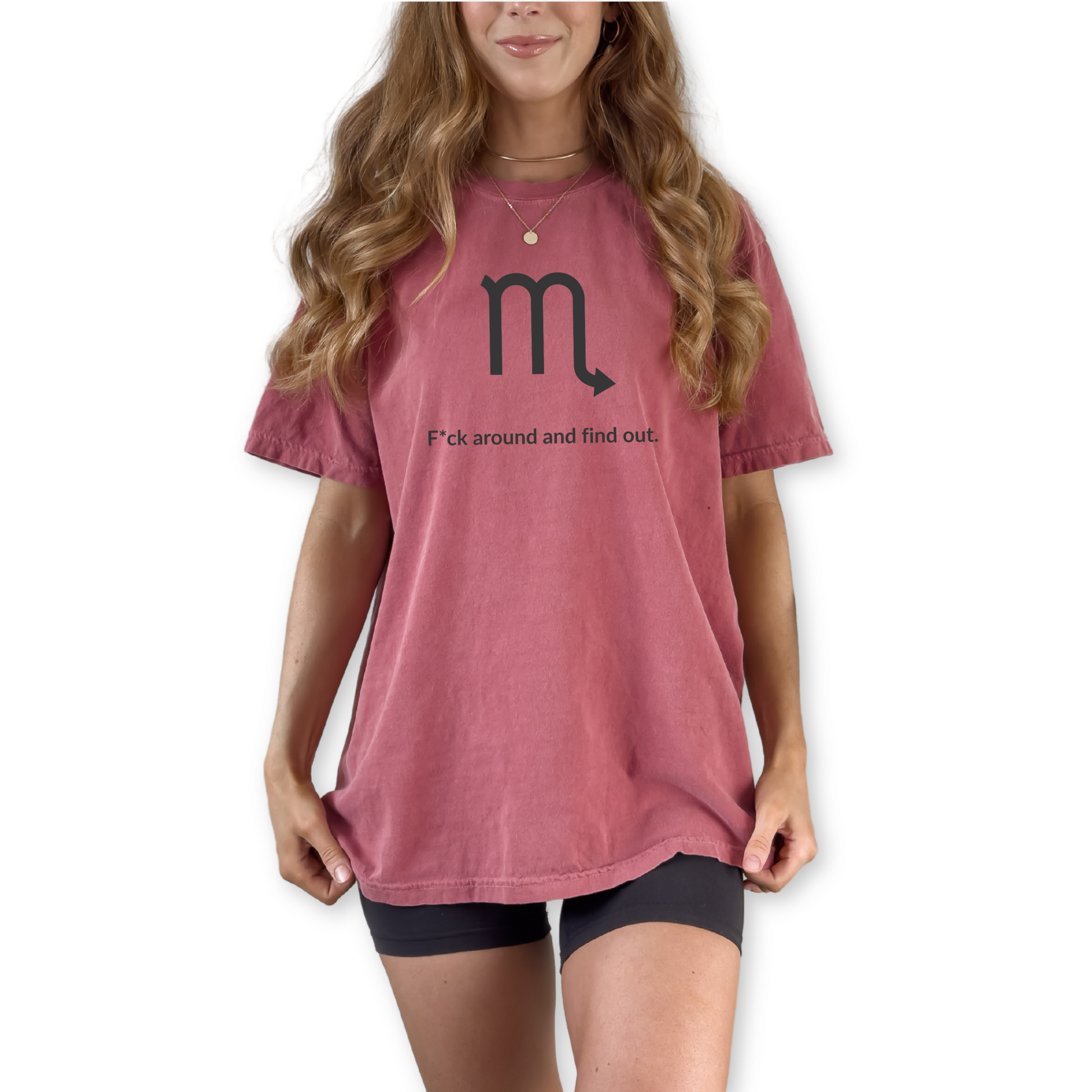 Scorpio astrology shirt with “F*ck Around and Find Out” quote. Zodiac graphic tee for strong, mysterious water sign personalities born in October and November.