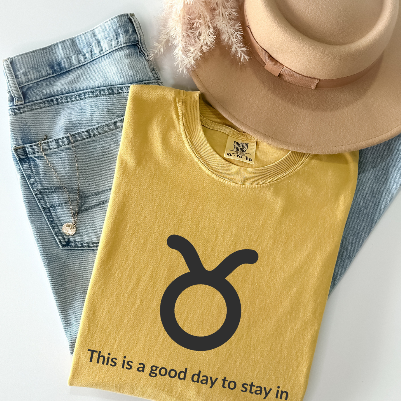 Funny Taurus zodiac horoscope shirt featuring “This Is a Good Day to Stay In.” Unique astrology gift for Taurus birthdays and earth sign horoscope lovers.