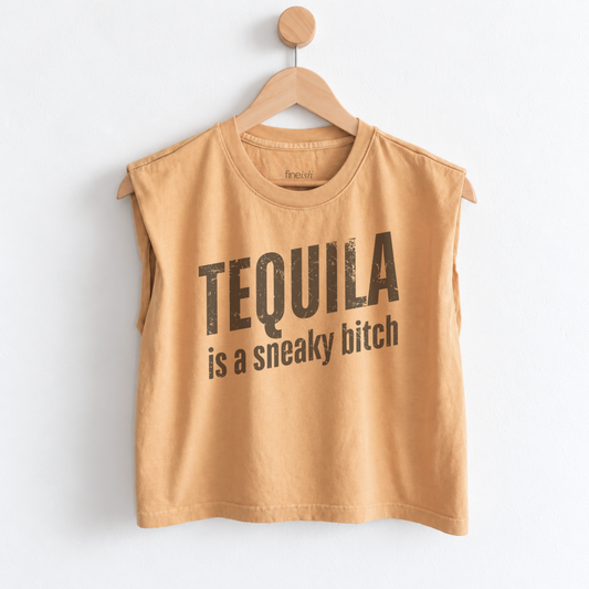 Women’s Tequila Is a Sneaky B*tch muscle tank featuring a funny tequila saying, perfect for margarita nights, girls trips, happy hour, and girls night.