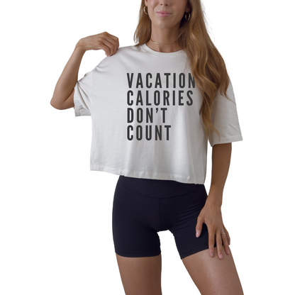 Women’s vacation shirt with Vacation Calories Don’t Count quote perfect for tropical getaways.