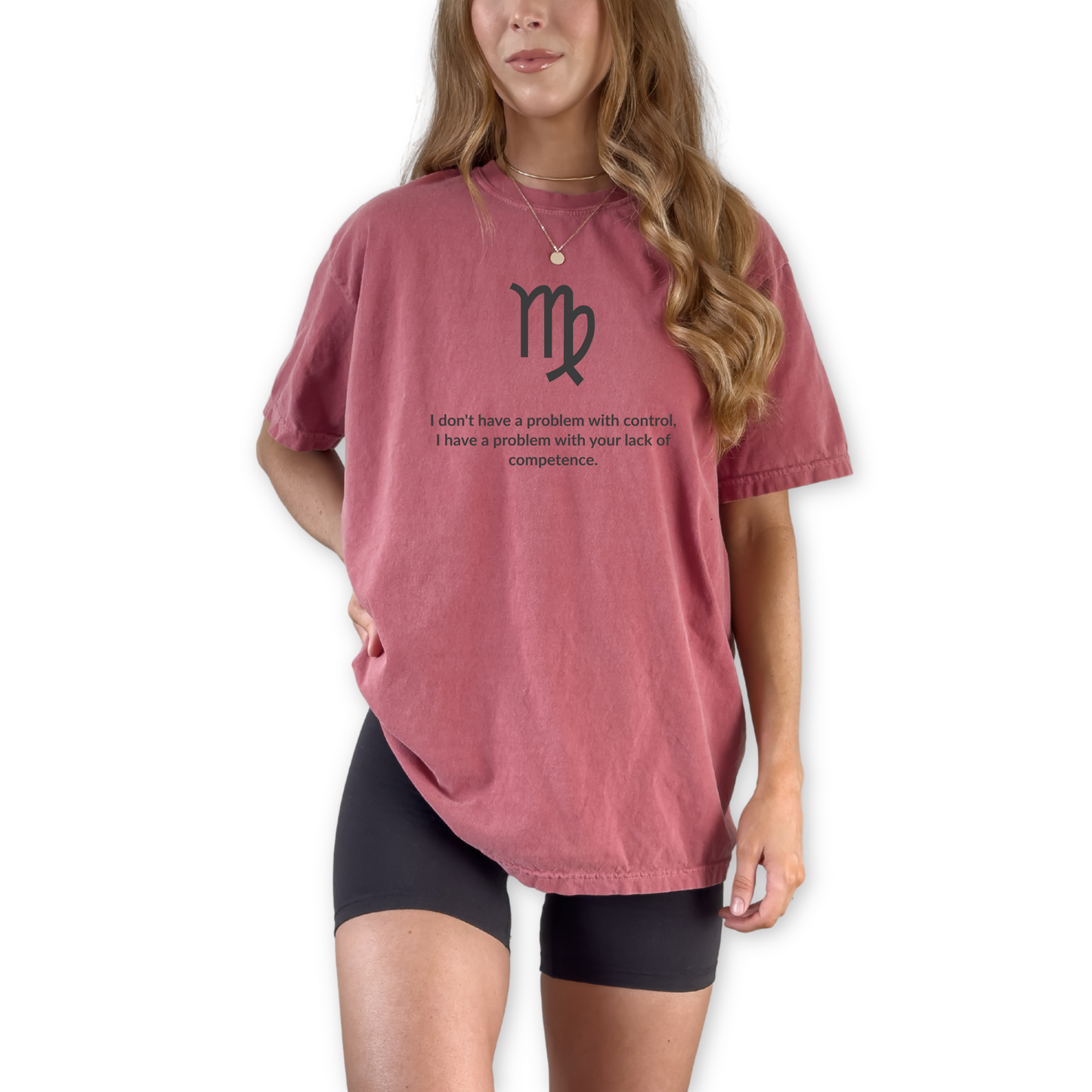 Virgo astrology shirt with sarcastic quote about control and competence. Zodiac graphic tee for analytical, detail-oriented earth sign personalities born in August and September.