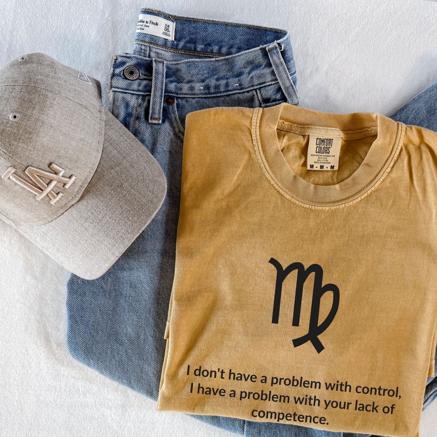 Funny Virgo zodiac horoscope shirt featuring “I Don’t Have a Problem with Control.” Unique astrology gift for Virgo birthdays and earth sign horoscope fans.